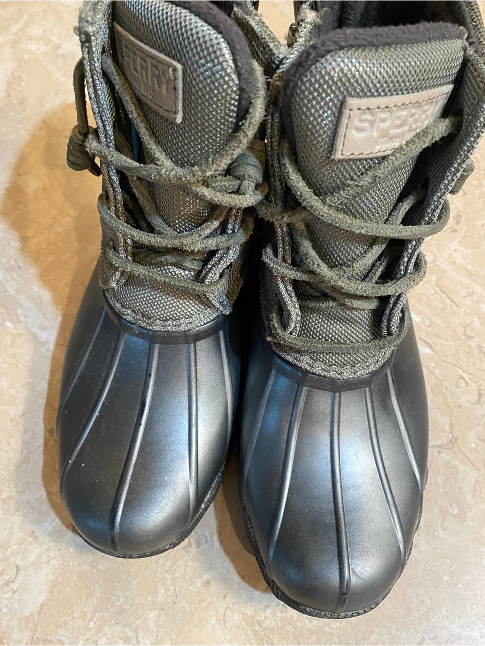 Sperry Olive Green and Black Kids Duck Boots